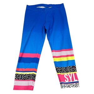 Sylvia P Gymnastics Leggings - Size 10 - Multicolor Design & Blue Base